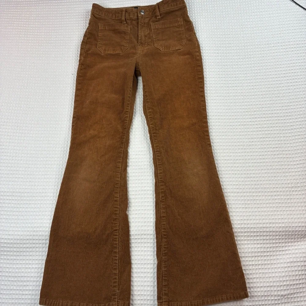 Gap Kids Brown Corduroy '70s Flare Pants Size 14 Stretch Front Patch Pockets